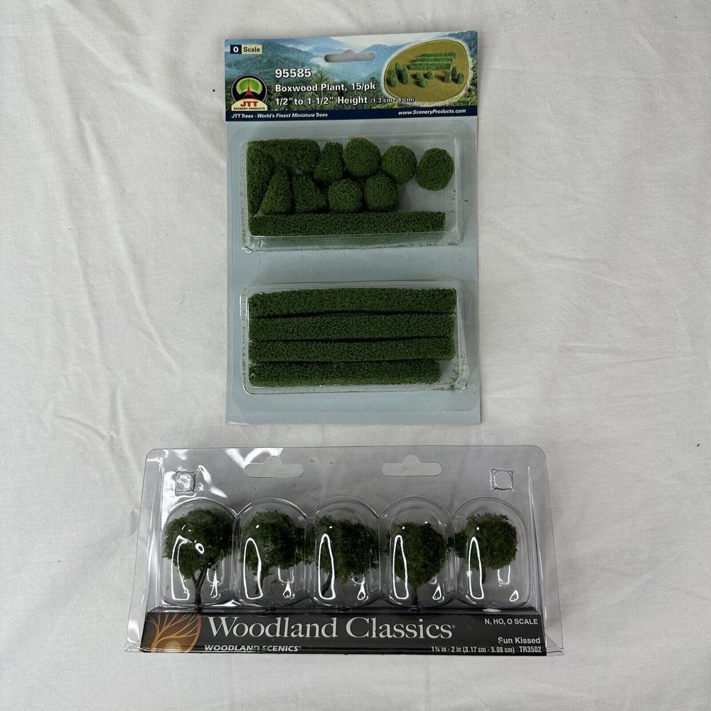 N/HO/O SCALE WOODLAND SCENICS‎ & JTT Set Of 2 Packs Trees & Boxwood Plants New